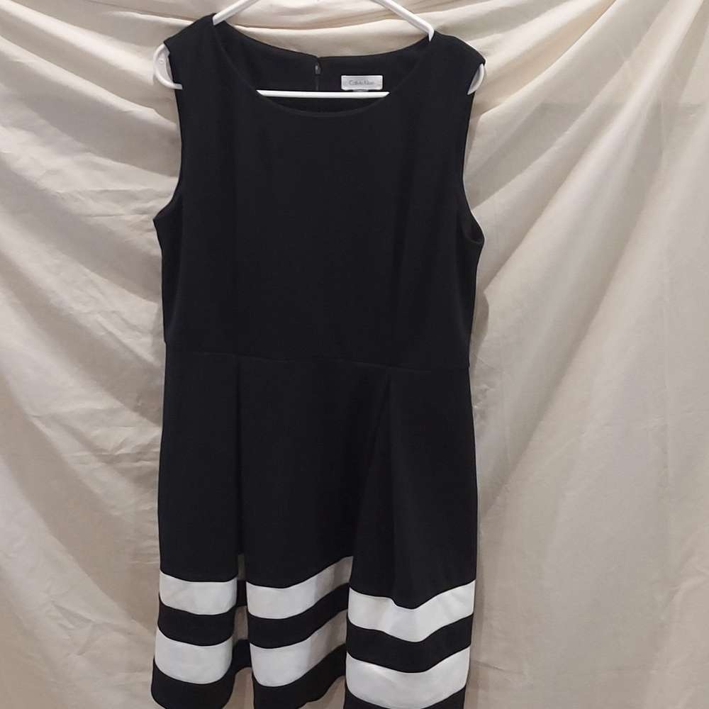 Calvin Klein Black and White Striped Mini Dress